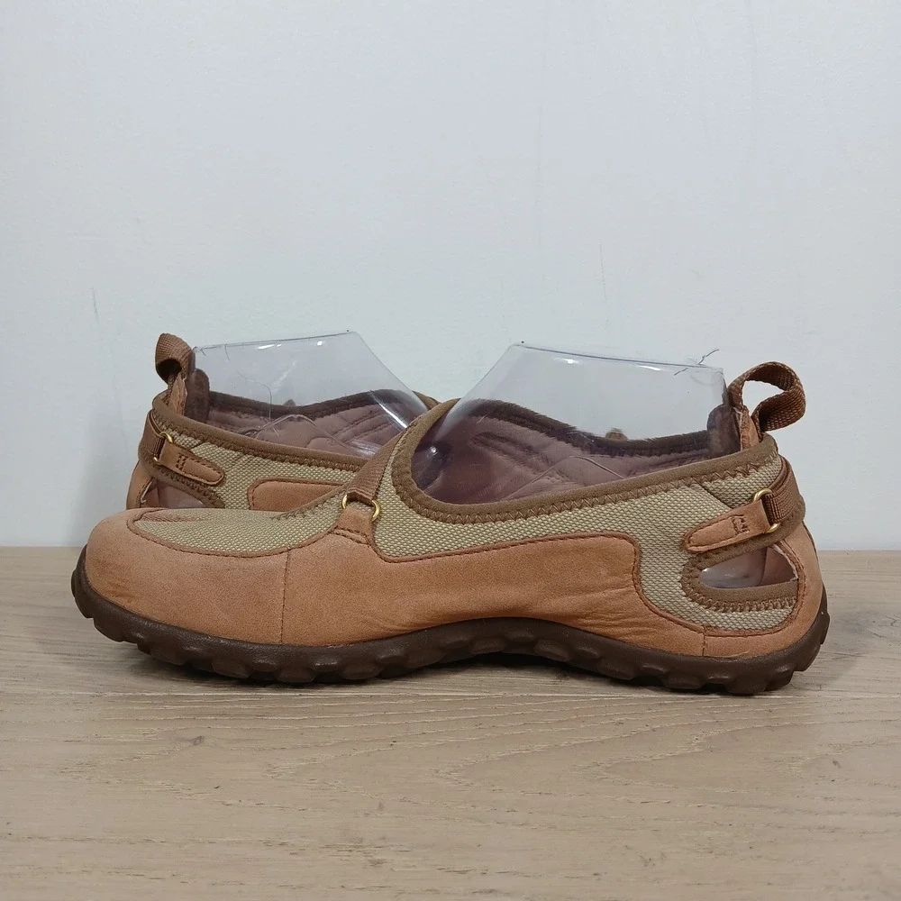 Tsubo Flats Womens 9 Tan Leather Mesh Mary Jane Sporty Y2K Outdoor Comfort Shoes